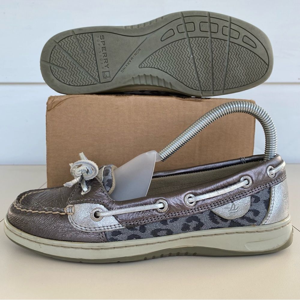 Sperry Top-Sider Animal Print Leather Boat Shoe STS93635 Silver Women’s 7M